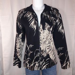 Jess & Jane zebra bamboo rhinestone sweater size M